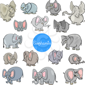 Cartoon Illustration of Elephants Animal Characters Big Collection