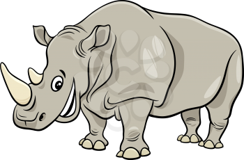 Cartoon Illustration of Funny Rhinoceros Wild Animal Character