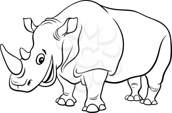 Black and White Cartoon Illustration of Funny Rhinoceros Wild Animal Character Coloring Page