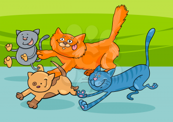 Cartoon Illustration of Funny Running Cats Group