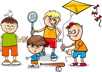 Cartoon Illustration of Kid Boys Children Characters Group