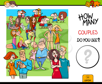 Cartoon Illustration of Educational Counting Game for Children with Couples Men and Women Characters
