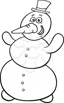 Black and White Cartoon Cartoon Illustration of Happy Comic Snowman Fantasy Character Coloring Book