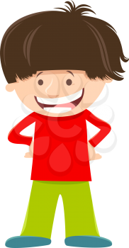 Cartoon Illustration of Happy Elementary Age Kid Boy Character