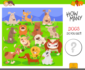 Cartoon Illustration of Educational Counting Activity Task for Children with Dogs Animal Characters