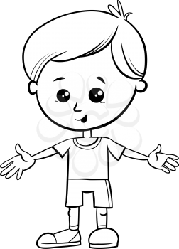 Black and White Cartoon Illustration of Cute Little Boy Character Coloring Book