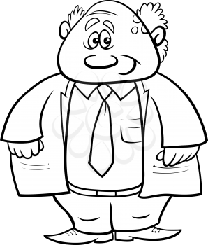 Black and White Cartoon Illustration of Senior Man Scientist or Professor Character Coloring Book