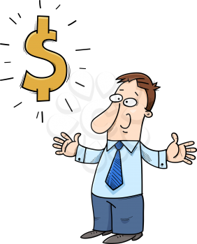 Cartoon Illustration of Happy Businessman or Man Character with Dollar Sign