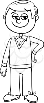 Black and White Cartoon Illustration of Elementary Age Boy Character Coloring Book