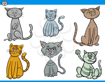 Cartoon Illustration of Funny Cats Pet Animal Characters Set
