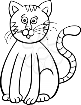 Black and White Cartoon Illustration of Funny Tabby Cat Animal Character Coloring Book