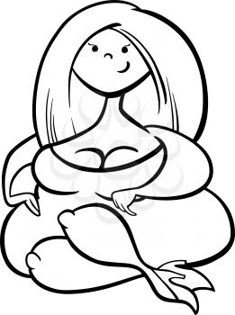 Black and White Cartoon Illustration of Pretty Overweight Young Woman Character