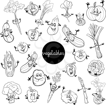Black and White Cartoon Illustration of Vegetables Comic Food Characters Big Set Color Book