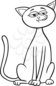 Black and White Cartoon Illustration of Sitting Cat Pet Animal Character Coloring Book