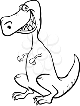 Black and White Cartoon Illustration of Tyrannosaurus Dinosaur Prehistoric Reptile Animal Character Coloring Book