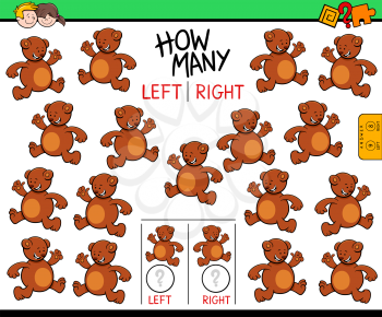 Cartoon Illustration of Educational Game of Counting Left and Right Picture for Children with Bear Character