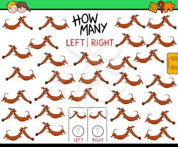 Cartoon Illustration of Educational Game of Counting Left and Right Pictures for Children with Dachshund Dog