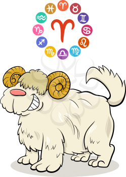 Cartoon Illustration of Aries Zodiac Sign with Funny Dog