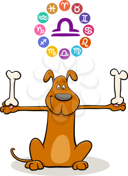 Cartoon Illustration of Libra Zodiac Sign with Funny Dog