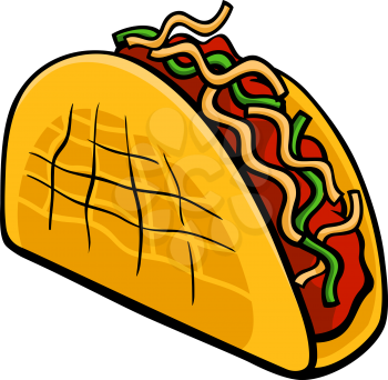 Cartoon Illustration of Mexican Taco Food Object