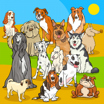 Cartoon Illustration of Pedigree Dogs Animal Characters Group