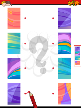 Cartoon Illustration of Educational Game of Matching Halves of Abstract Images