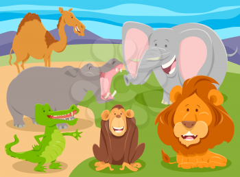 Cartoon Illustration of Happy Wild Animal Characters Group