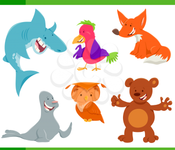 Cartoon Illustration of Friendly Wild Animal Characters Set