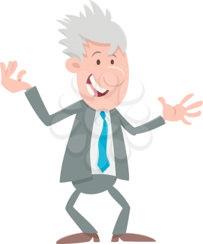 Cartoon Illustration of Happy Man or Funny Businessman Character