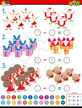 Cartoon Illustration of Educational Mathematical Addition Puzzle Task for Children with Christmas Characters