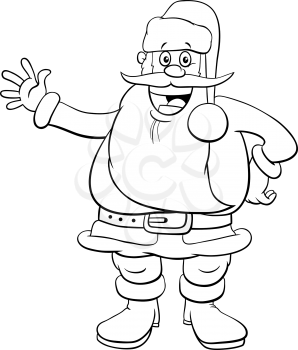 Black and White Cartoon Illustration of Funny Santa Claus Character on Christmas Holiday Time Coloring Book Page