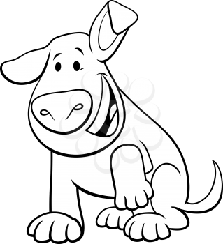 Black and White Cartoon Illustration of Happy Brown Puppy or Dog Comic Animal Character Coloring Book Page