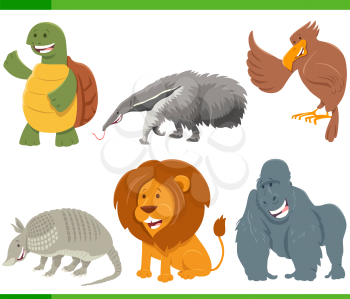 Cartoon Illustration of Happy Wild Animal Comic Characters Set