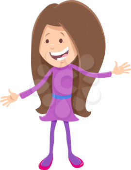 Cartoon Illustration of Happy Elementary Age or Teen Girl Funny Character