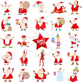 Cartoon Illustration of Santa Claus Characters on Christmas Time Large Set