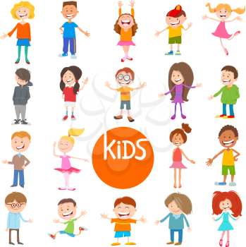 Cartoon Illustration of Cute Children and Teenagers Characters Large Set
