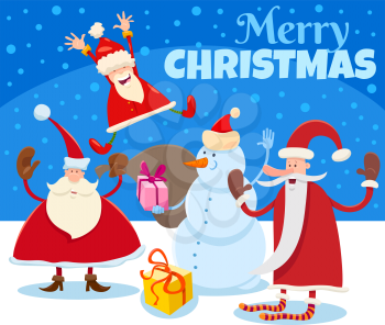 Cartoon Illustration of Christmas Design or Greeting Card with Santa Claus Characters