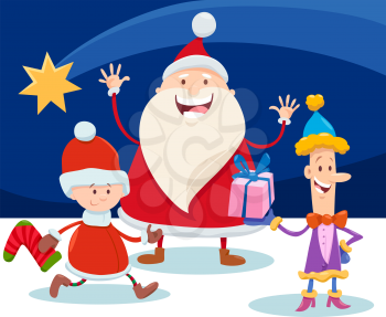 Cartoon Illustration of Christmas Design or Greeting Card with Santa Claus Characters