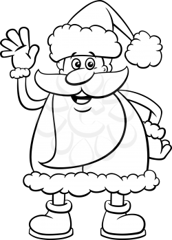 Black and White Cartoon Illustration of Funny Santa Claus Character on  Christmas Time Coloring Book Page