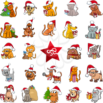 Cartoon Illustration of Animal Characters at Christmas Time Set