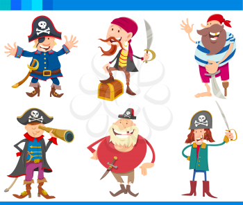 Cartoon Illustrations of Funny Pirates Fantasy or Fairy Tale Characters Set