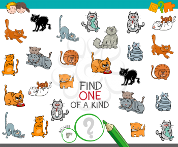 Cartoon Illustration of Find One of a Kind Picture Educational Activity Game for Children with Cats or Kittens Pets Animal Characters