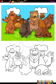 Cartoon Illustration of Funny Bears Animal Characters Coloring Book Activity