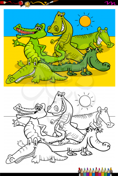 Cartoon Illustration of Funny Crocodiles Animal Characters Coloring Book Activity