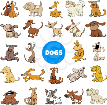 Cartoon Illustration of Dogs and Puppies Pet Animal Characters Large Set