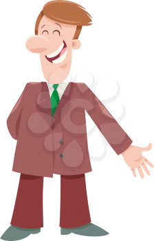 Cartoon Illustration of Happy Man or Comic Businessman Character