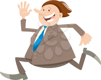 Cartoon Illustration of Happy Running Man or Businessman Character