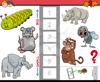 Cartoon Illustration of Educational Game of Finding the Biggest and the Smallest Animal Funny Characters for Children