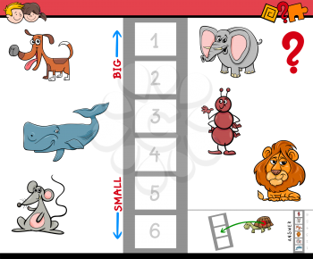 Cartoon Illustration of Educational Game of Finding the Biggest and the Smallest Animal