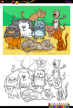Cartoon Illustration of Cats and Kittens Animal Characters Group Coloring Book Activity